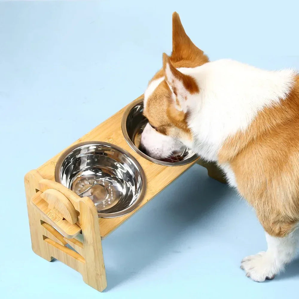 Elevated Wooden Double Dog Feeder